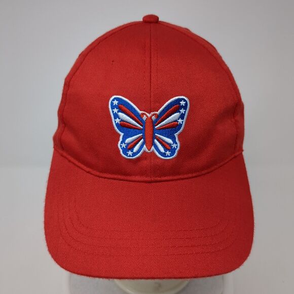 Butterfly USA Strapback Hat Red One Size Adjustable Solid Embroidered - Picture 2 of 8